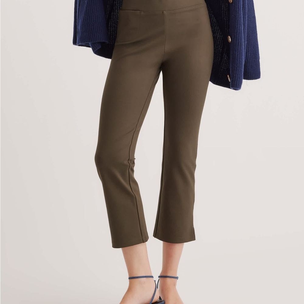 Quince Olive Ultra-Stretch Ponte Kick Flare Pants | Size S | Pull-On - Picture 2 of 9